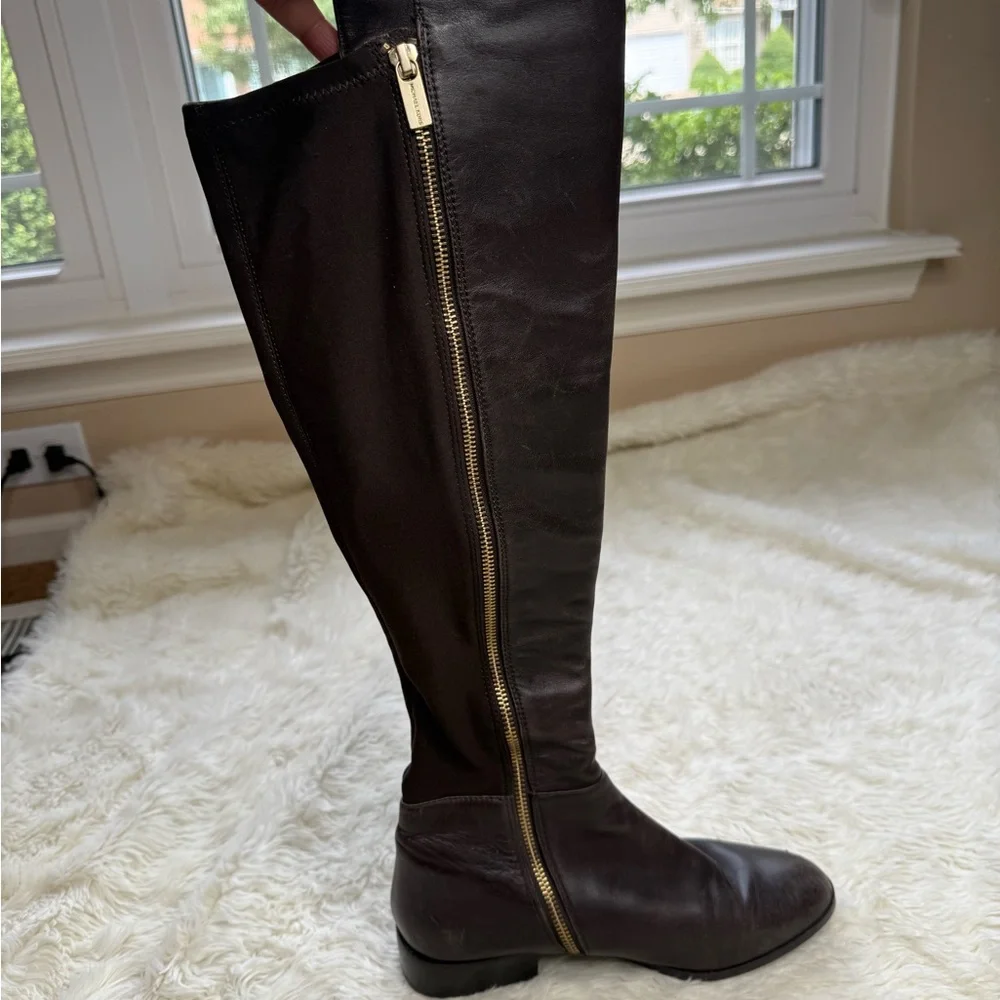 Michael Kors Over The Knee Boots Leather Riding Chocolate Brown Size 7 Capsule